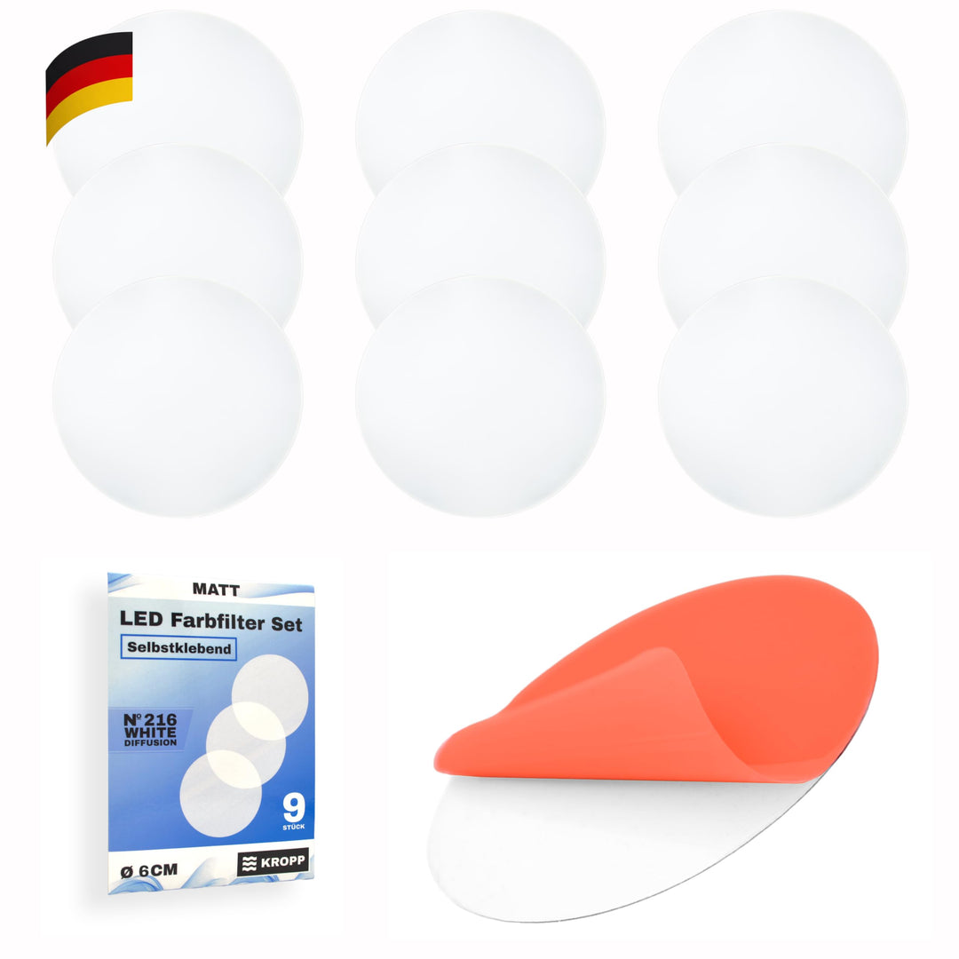KROPP Selbstklebende Diffusorfolien für LED Lampen, 6 cm Kreiszuschnitt, Milchglasfolie für schöne O