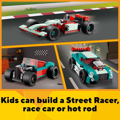 LEGO Creator 3in1 Street Racer 31127 Building Kit Featuring a Muscle Car, Hot Rod Car Toy and Race C