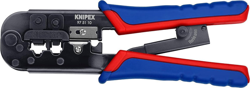 Knipex Crimpzange für Westernstecker brüniert, mit Mehrkomponenten-Hüllen 190 mm 97 51 10 Single, Si