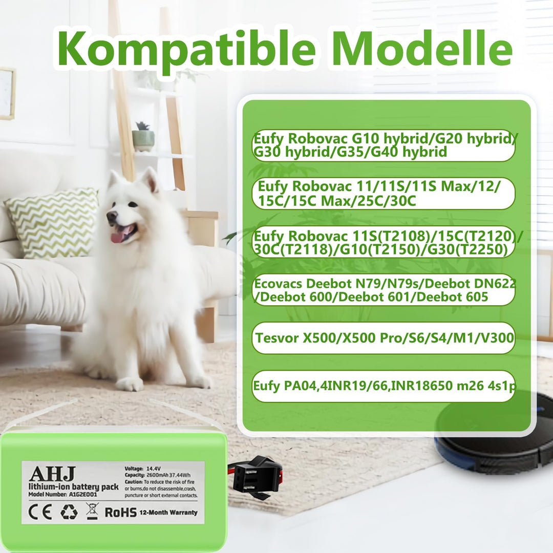 AHJ 14.4V 2600mAh Ersatz-Akku Kompatibel mit Eufy RoboVac 11 11S 11S MAX RoboVac G10 Hybrid RoboVac