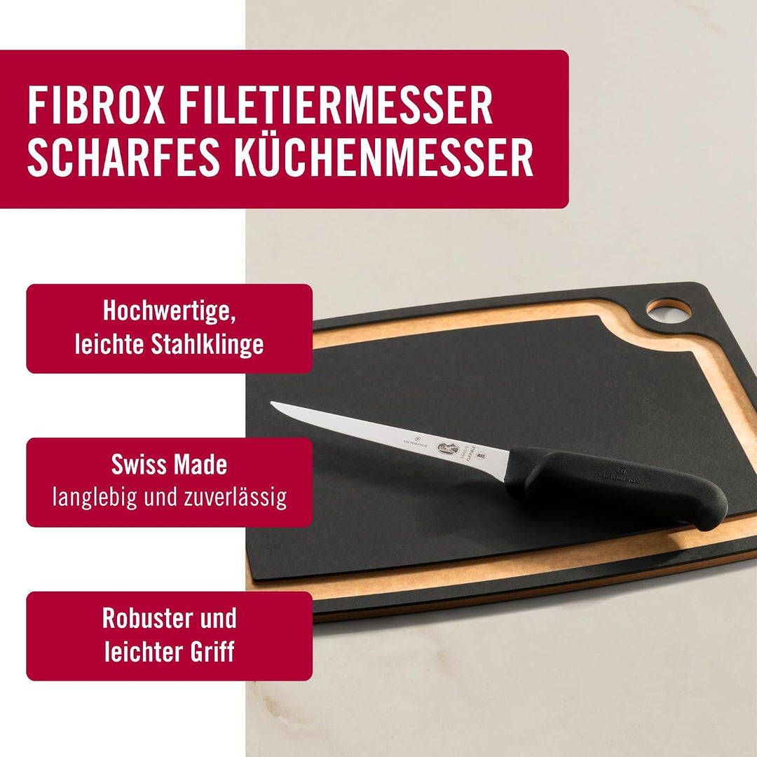 Victorinox Fibrox Ausbeinmesser, Scharfes Küchenmesser für Fleisch und Geflügel, 15 cm, Gerade Kling
