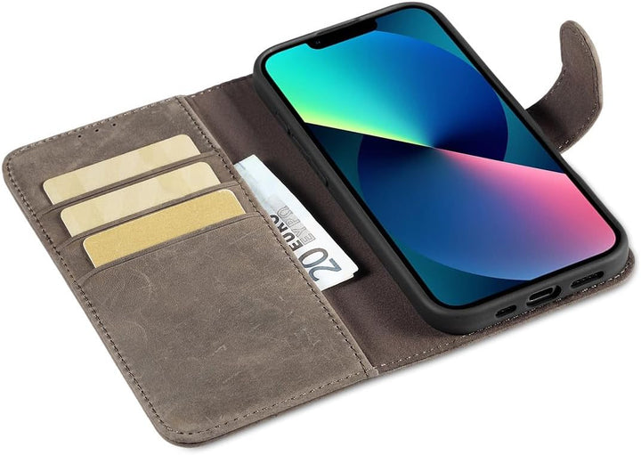 LENSUN Lederhülle für iPhone 13 5G, Handyhülle [Echtes Leder][Bookstyle][RFID Schutz] Echtleder Hüll