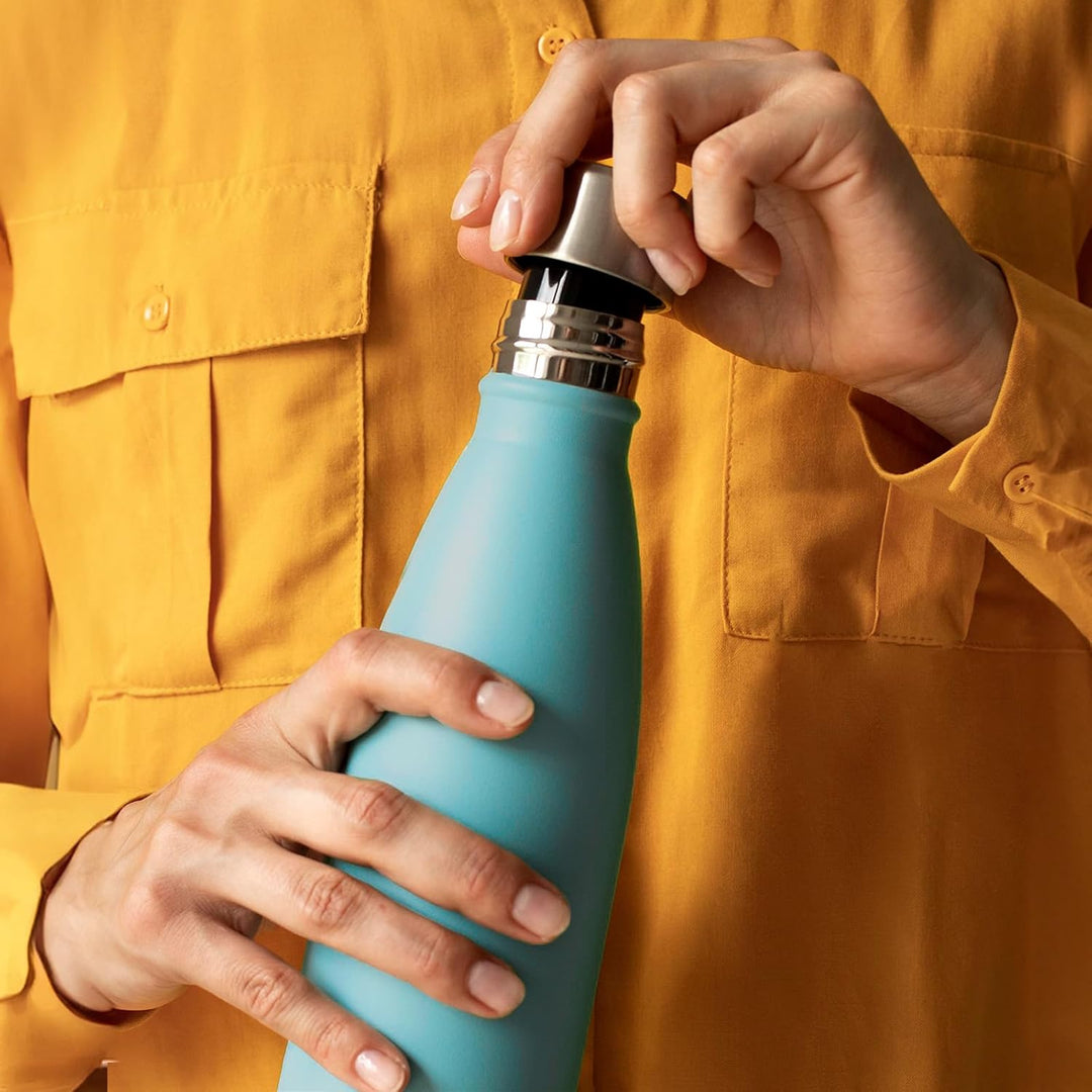 H2O Trinkflasche aus Edelstahl 1 Liter Auslaufsicher | Doppelwandig isoliert hält Getränke bis 24 St