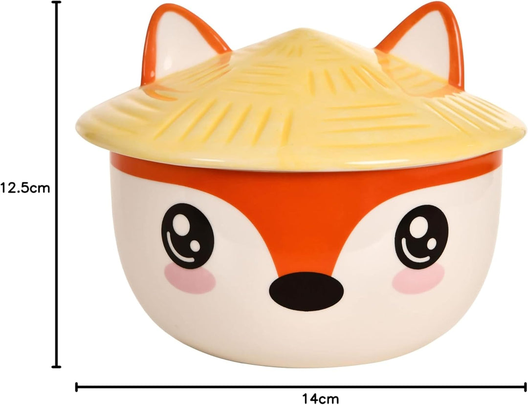 Elbenwald Fuchs Kawaii Schale mit Deckel für Anime Fans Ramen-Bowl Müslischale rundumbedruckt 550 ml