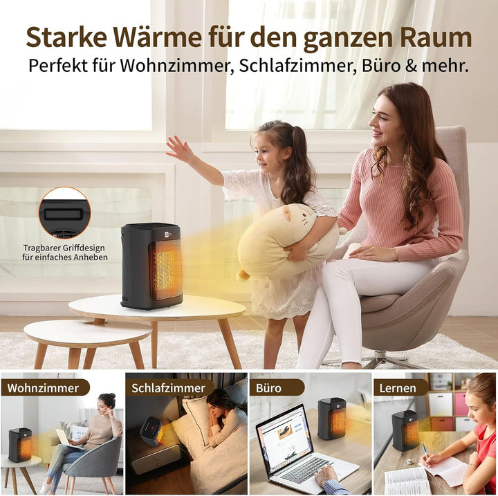 aeco EcoHeat Core 2000W Heizlüfter Energiesparend klein LED Touch ECO-Modus leise Mini Heater 24 Std