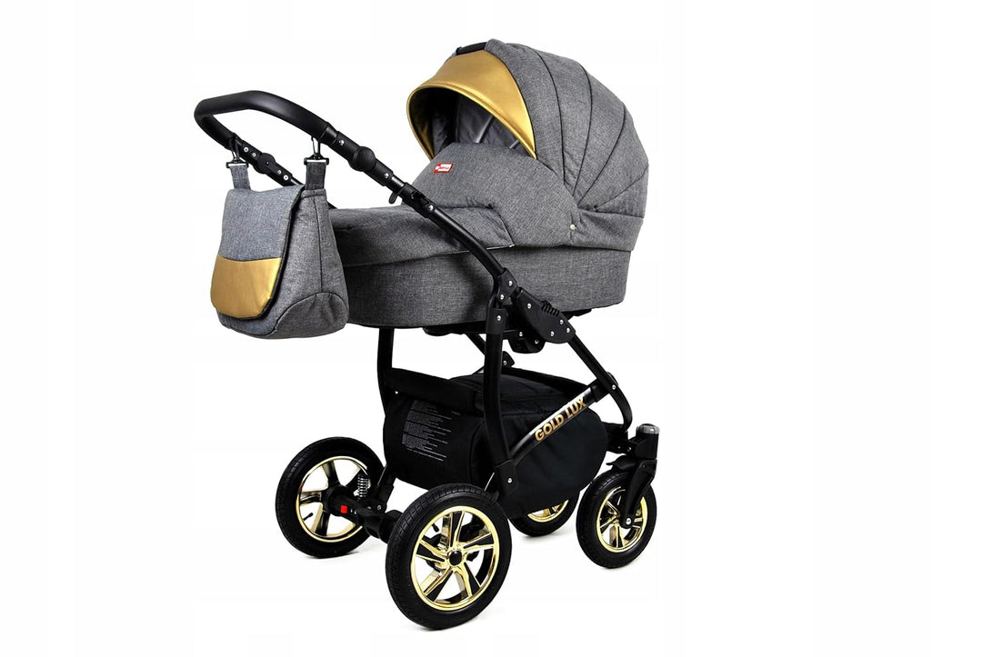 BabyLux® Kinderwagen Set 4 in 1 - Gold Lux - incl. Babywanne, Buggy Sportsitz, Auto-Babyschale, ISOF