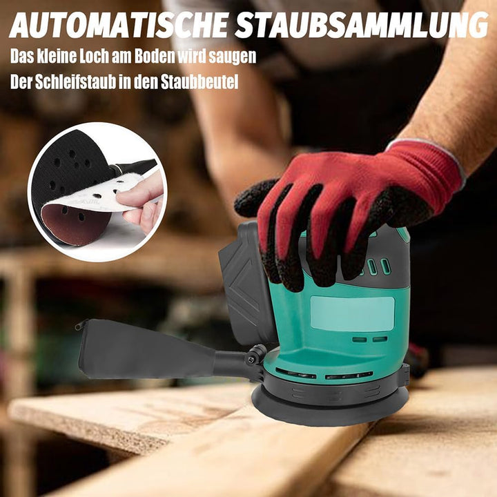Akku Exzenterschleifer 125mm, Ersatz für Makita 18V Akku,Kabellose Elektroschleifer mit 12 pcs Schle