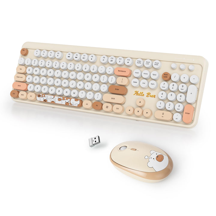 Retro Kabellose Tastatur und Maus, Amerikanisch QWERTY，104 Schreibmaschinentastatur in Voller Grösse