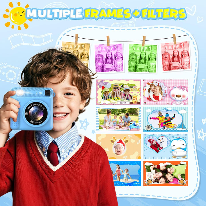 Sofortbildkamera Kinder, 1080P 2,4 Zoll Bildschirm KinderKamera mit 32G Karte & Druckpapier, Kinders