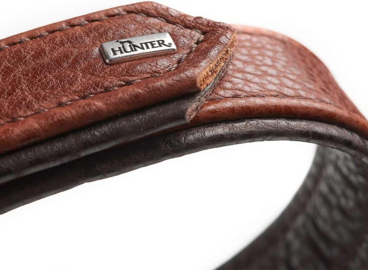 HUNTER CODY Hundehalsband, Leder, rustikal, weich, 50 (S-M), dunkelbraun/cognac Dunkelbraun 50 (S-M)