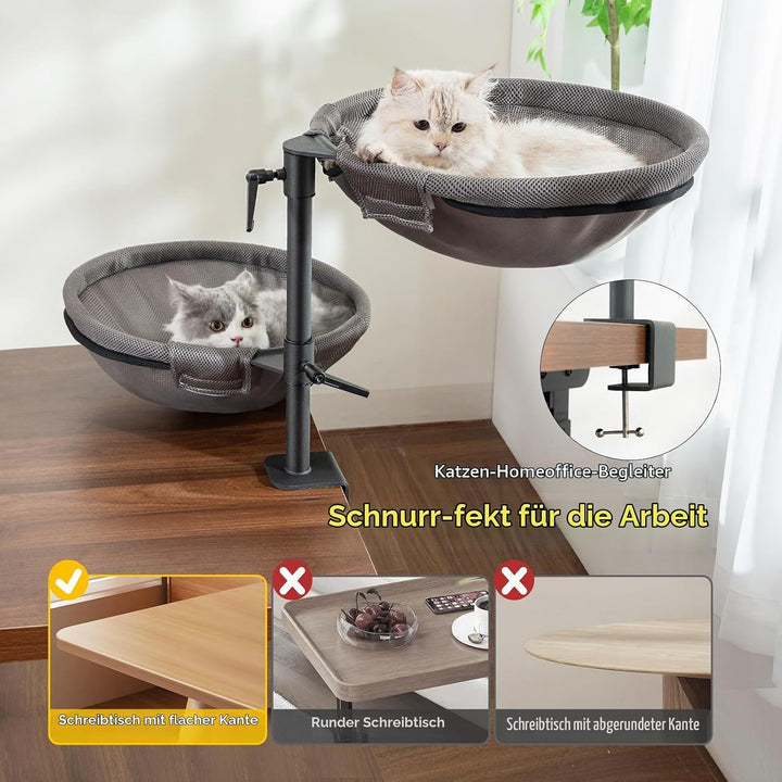 CATISM 2 Katzenbett für Schreibtisch - 360° drehbar &amp; höhenverstellbar katzenkorb, Katzenhängematte