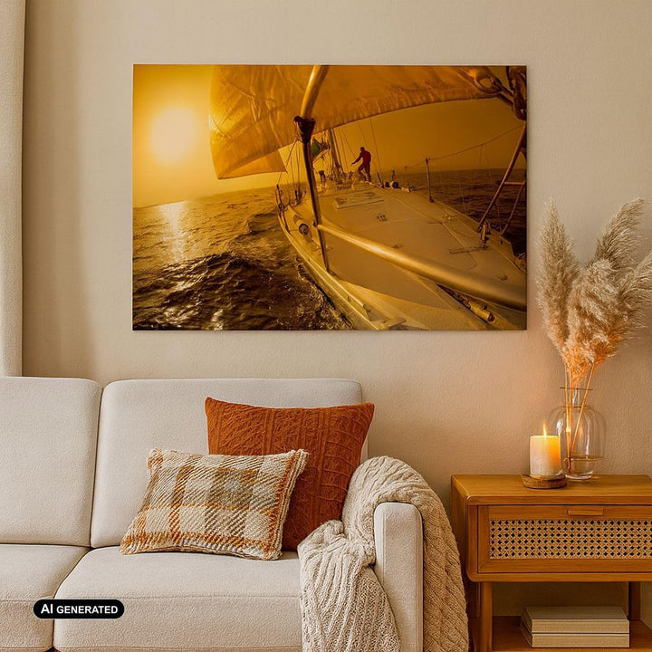 ARTTOR Bilder auf Leinwand Ozean Segelboot Yacht Leinwandbild 70x50cm Wandbilder Dekoration Wohnzimm