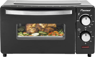 Bestron AOV9 Kompakter Mini-Backofen mit Ober-/Unterhitze, 9 Liter, 800 Watt, Schwarz 9 Liter