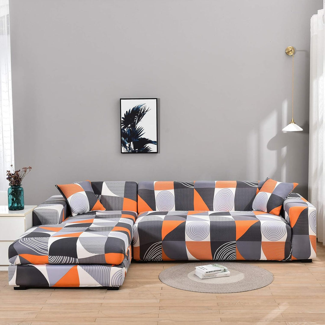 ShowyLive Sofa Überzug Couch Überzug 2er Set für Ecksofa L-Form Sofabezug 3 Sitzer+3 Sitzer, mit 4 S