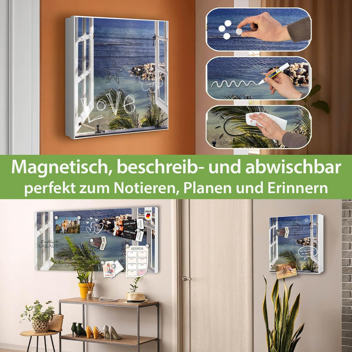 banjado® Grosser Schlüsselkasten Glas/Schlüsselbox 30cm x 30cm mit 50 Haken - Motiv Ausblick/Schlüss