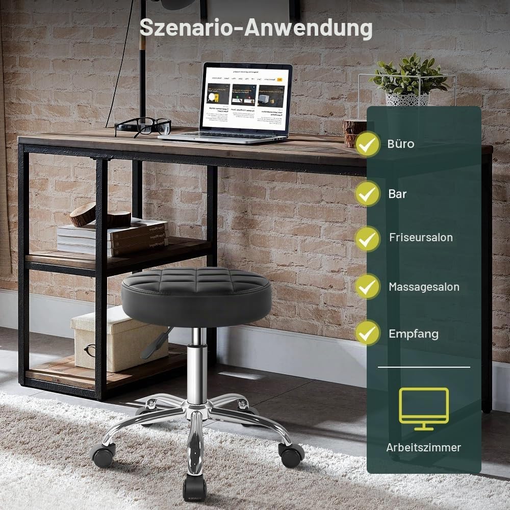 BFTOU Schwarzer klassischer Drehhocker mit Rad für Salon, Arbeit, Zuhause, SPA, Geschäft, höhenverst