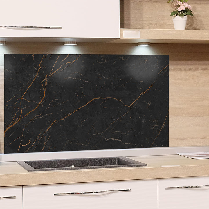 GRAZDesign Spritzschutz Küchenrückwand Glas Küche für Herd & Küchenspüle, Schwarz Granit Optik | Gla