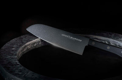 Samura Profi Santokumesser ultra-scharf, gross, aus japanisch AUS 8 Edelstahl, 18cm Klingeschwarze K