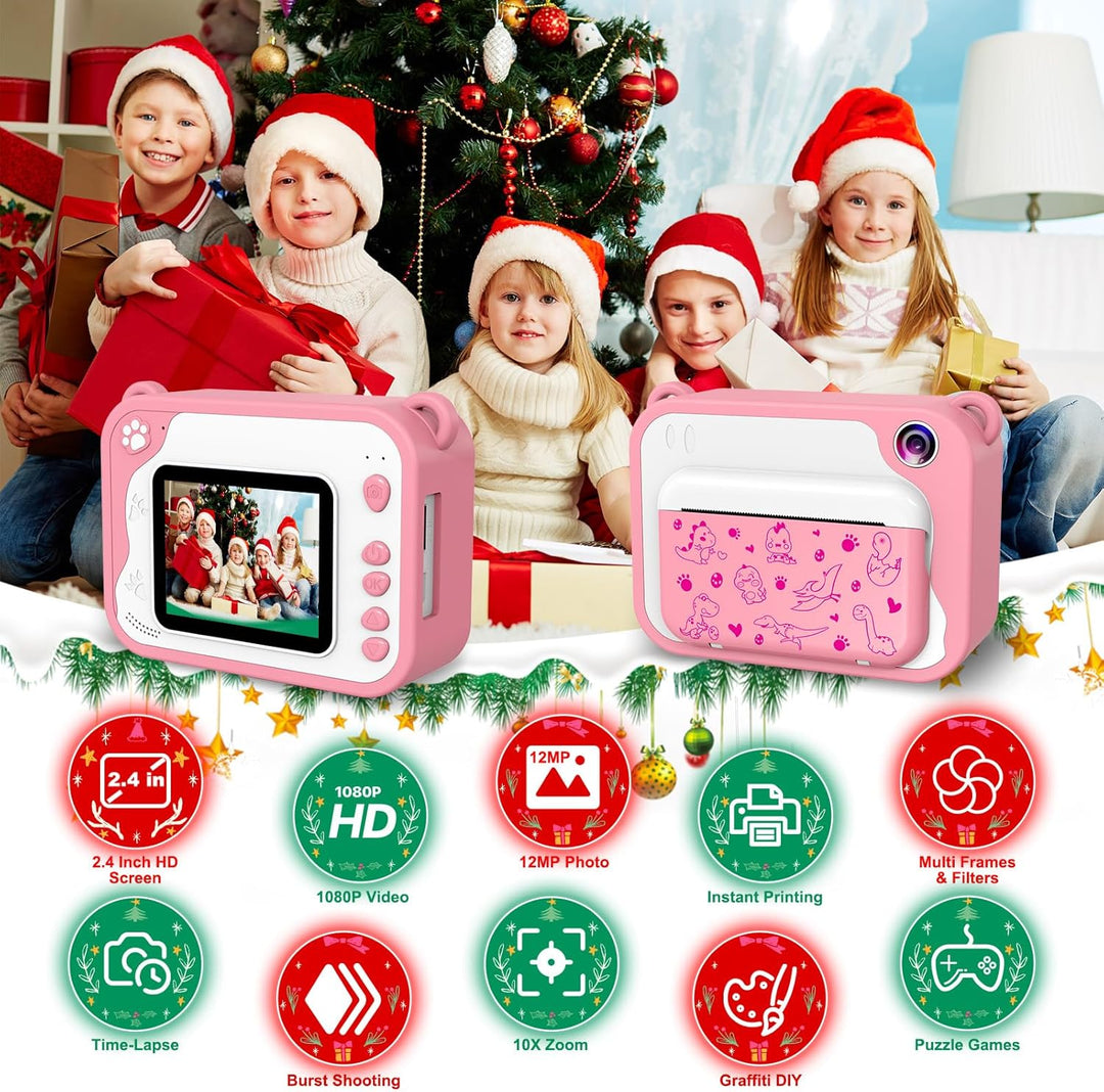 Ushining Sofortbildkamera für Kinder, Kinderkamera 10X Zoom Digitalkamera Kinder 2,4 Zoll Bildschirm