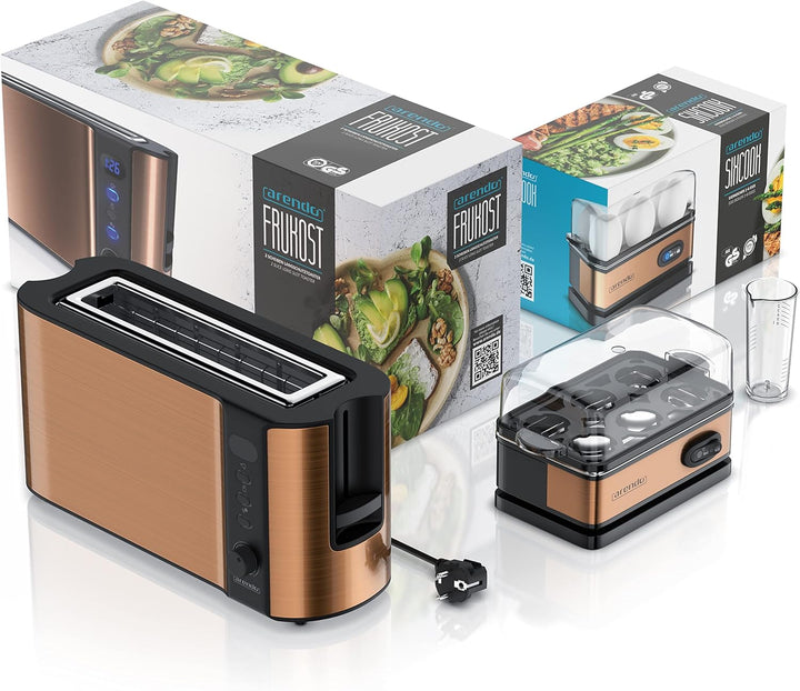 Arendo - SET Toaster FRUKOST mit Eierkocher SIXCOOK Edelstahl Kupfer – Toaster 2 Scheiben, LED-Displ