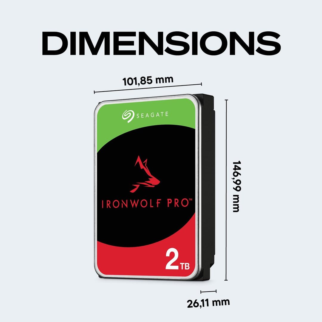 Seagate IronWolf Pro 2 TB, NAS interne Festplatte, 3.5 Zoll, 7200 U/Min, CMR, 256 MB Cache, SATA 6 G