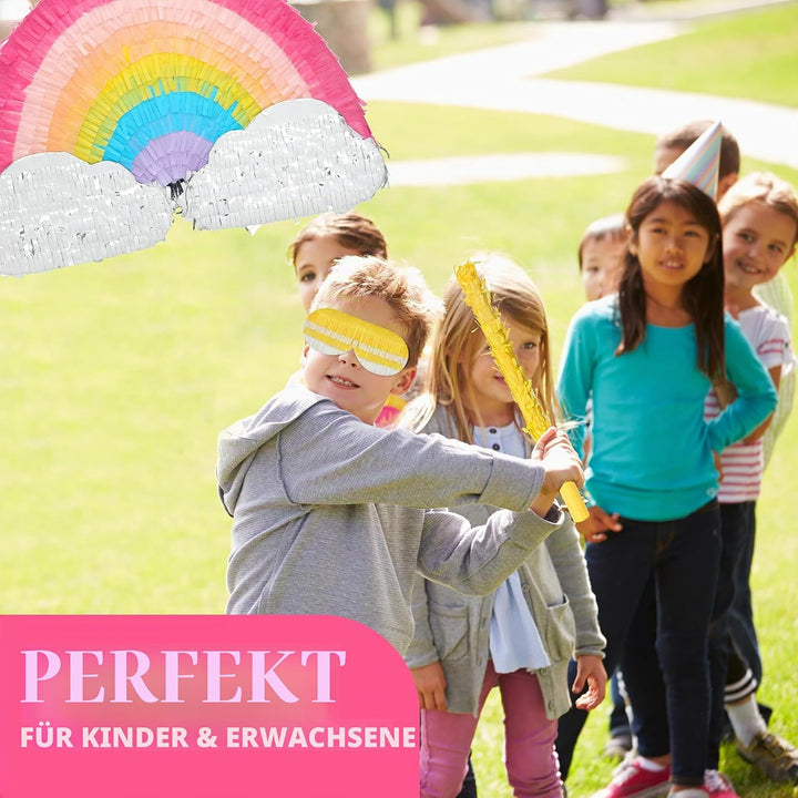 Regenbogen-Pinatas-Set mit Augenbinde und Fledermaus (41,5 x 21,6 x 8,9 cm), Regenbogen-Pinatas für