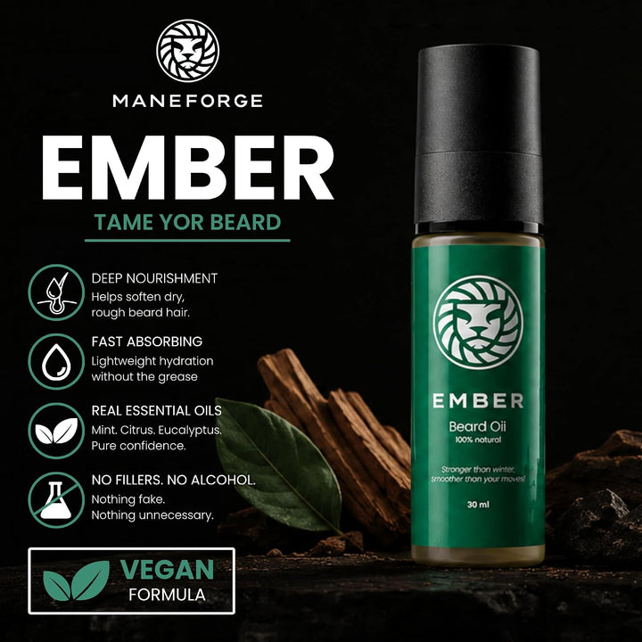 Ember Bartöl für Männer – 30ml – Natürlich mit Arganöl Mandelöl & Avocadoöl – Gegen Trockenheit Juck