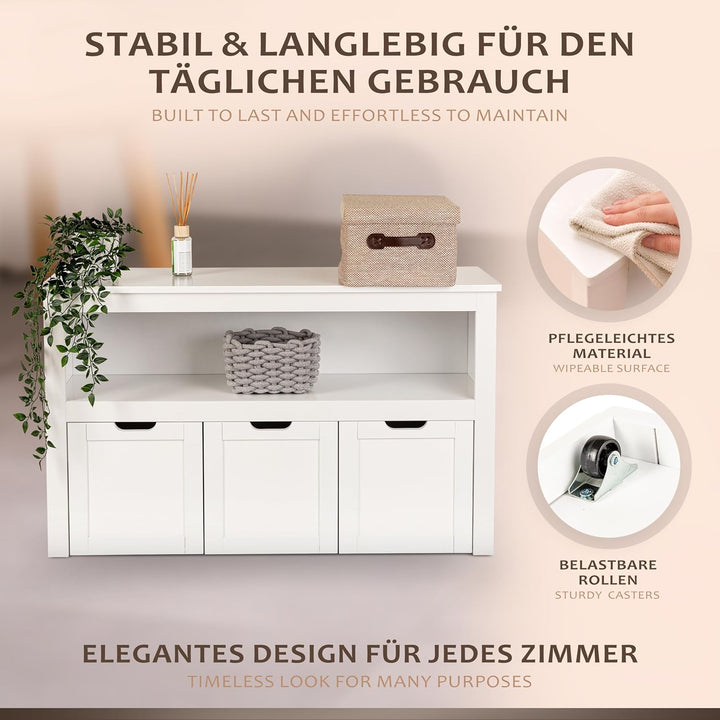 ONVAYA Sideboard mit Rollboxen - Praktisches Kinder Bücherregal und Kuscheltier Aufbewahrung - Moder