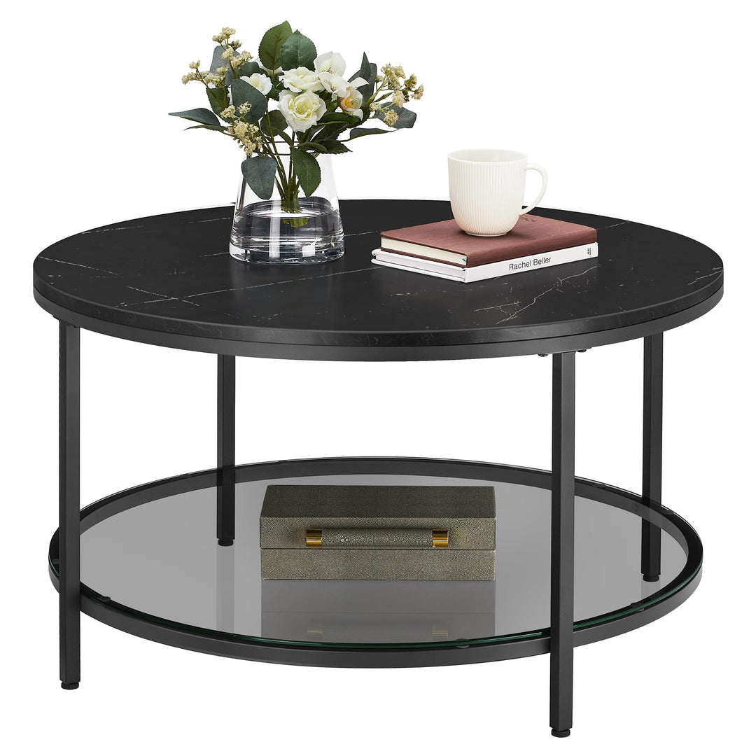VASAGLE Couchtisch, Wohnzimmertisch, Sofatisch, für Wohnzimmer, mit Glasplatte, viel Stauraum, einfa
