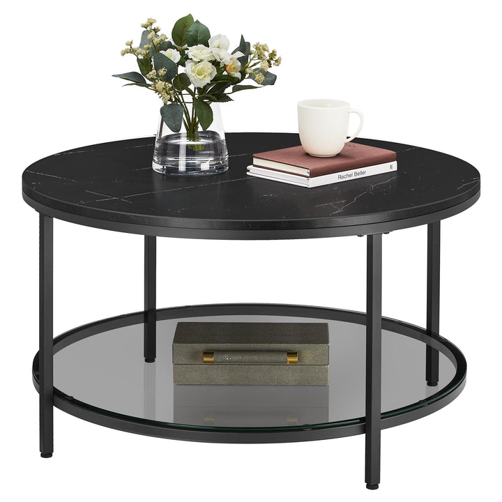 VASAGLE Couchtisch, Wohnzimmertisch, Sofatisch, für Wohnzimmer, mit Glasplatte, viel Stauraum, einfa