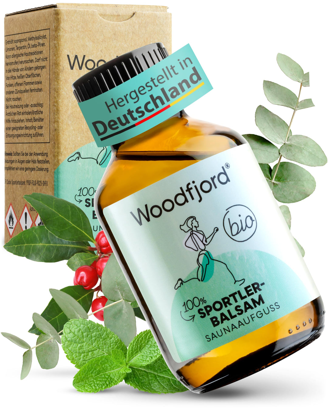 WOODFJORD Saunaaufguss Sportlerbalsam BIO 100 ml I Mit Wintergrünöl I Premium Sauna Aufgussmittel fü
