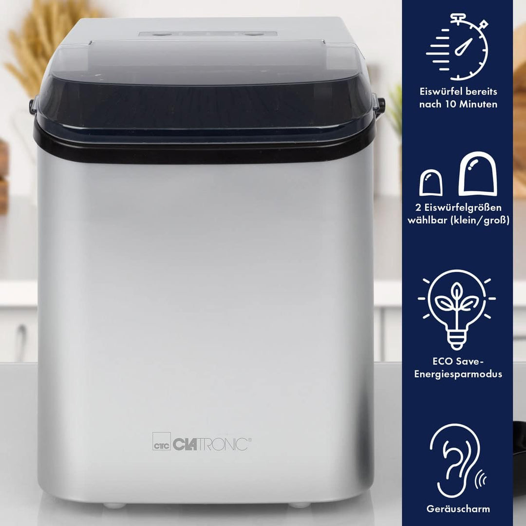 Clatronic Eiswürfelmaschine, Eiswürfel nach 10 Minuten, Selbstreinigend für grosse und kleine Würfel
