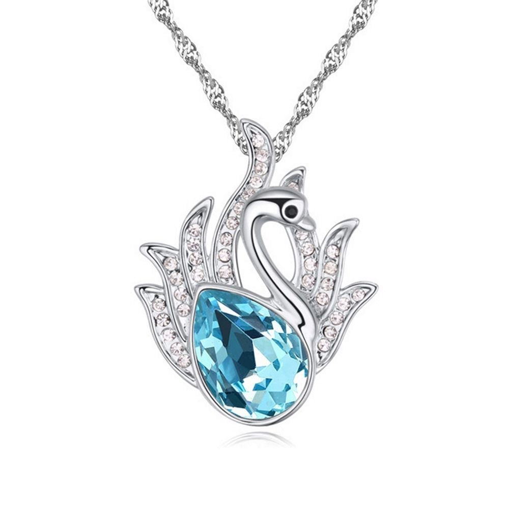Bungsa Damenkette 45cm silberfarben Halskette BLUE SWAN - Anhänger in Schwanenform mit strahlendem K