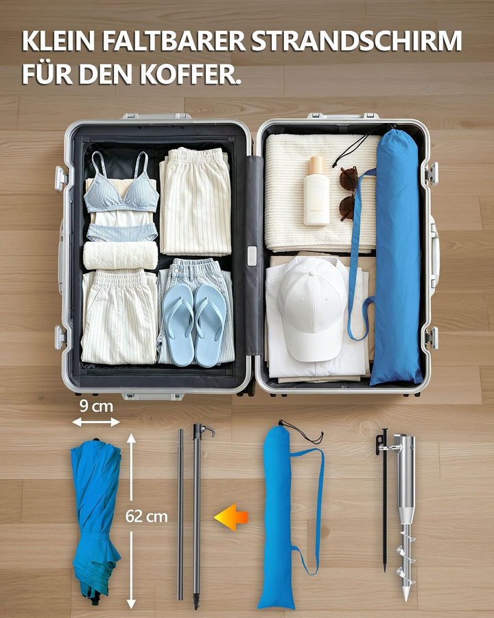 4smile Sonnenschirm Strand Ø 180 cm SET mit Eindrehbodenhülse, Blau | Strandschirm Windfest Stabil m