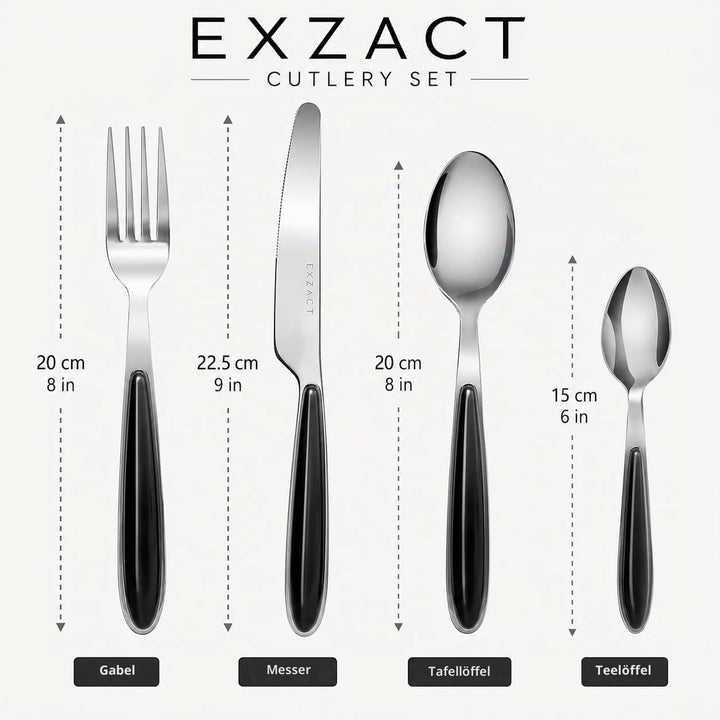 Exzact Rostfrei Stahl Besteck Set EX07 Schwarz 16st, Schwarz 16st