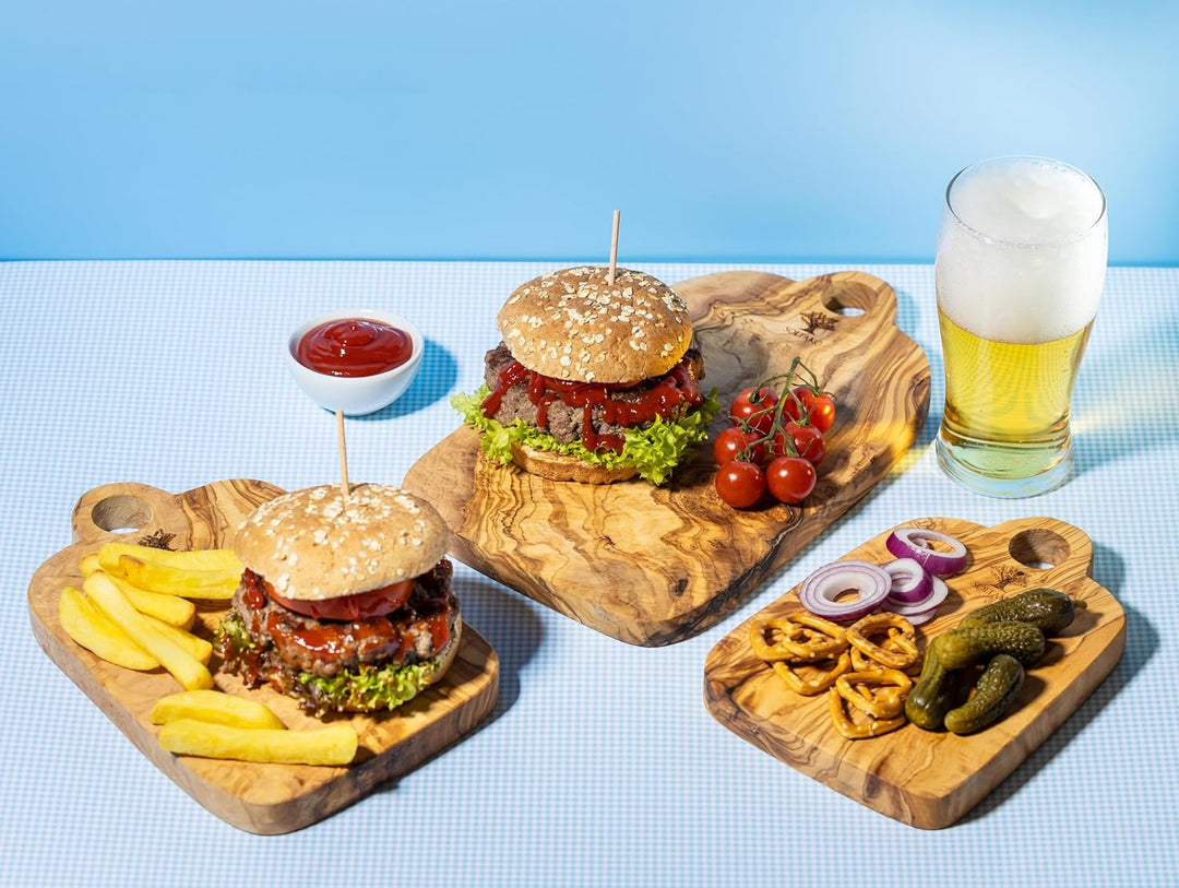 SOLTAKO massive 3er Set Olivenholzbretter Geschenkset Steakbrett aus Olivenholz für Feinschmecker, S