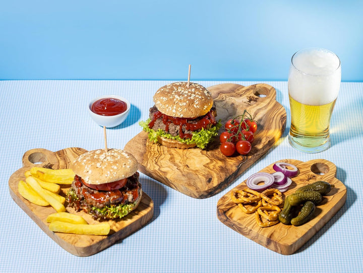 SOLTAKO massive 3er Set Olivenholzbretter Geschenkset Steakbrett aus Olivenholz für Feinschmecker, S