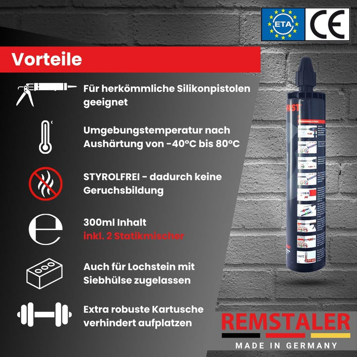 8x Remstaler VERBUNDMÖRTEL 300ml | -HÖCHSTE QUALITÄT- made in GERMANY | Injektionsmörtel | Montagemö