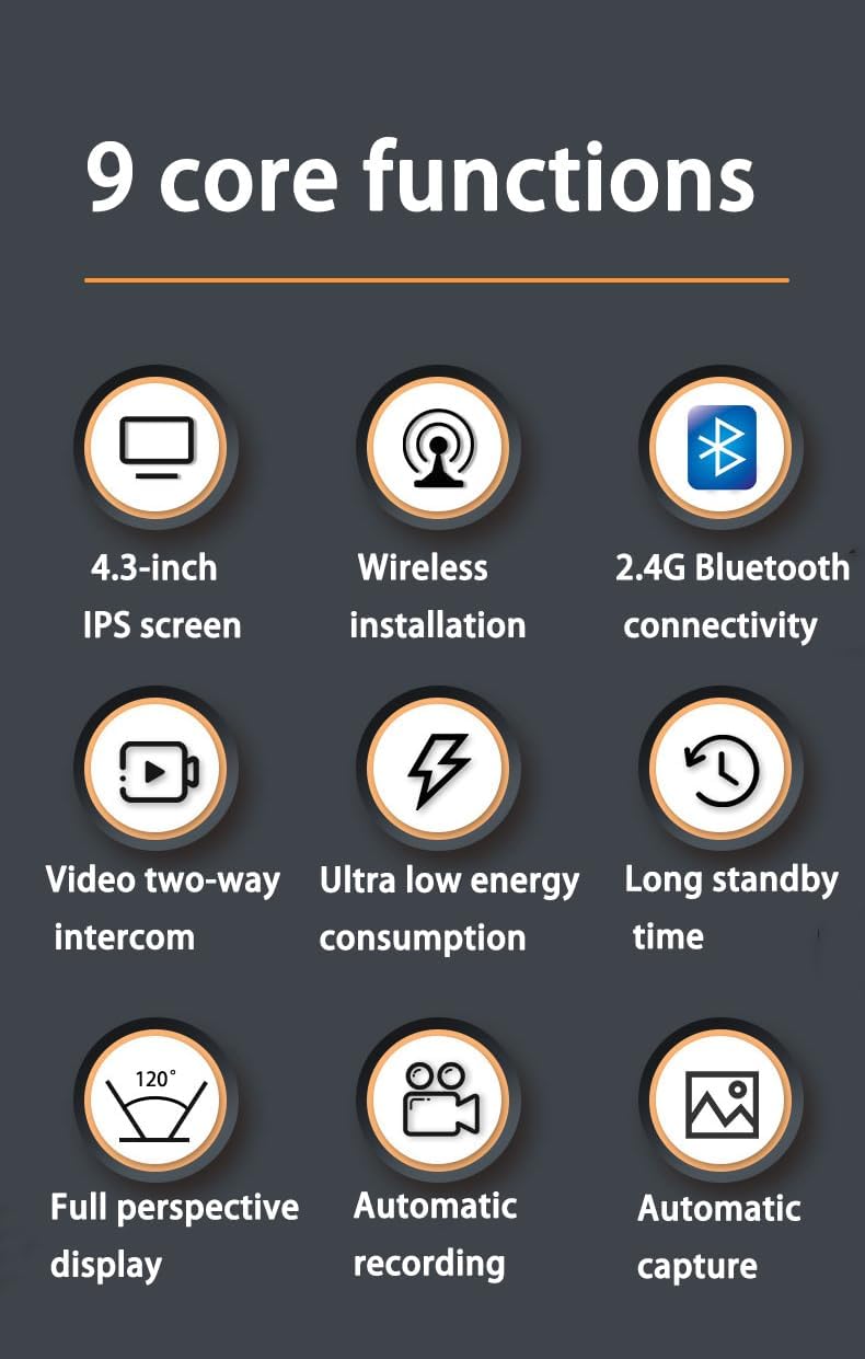 TKMARS Türklingelkamera - Kabellose Video 2-Wege Audio Gegensprechanlage mit 4,3 Zoll IPS Bildschirm
