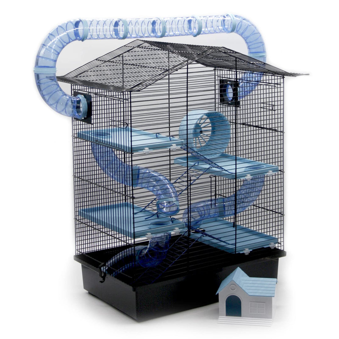 ZooPaul XXL Nagerkäfig Hamsterkäfig schwarz beige Maus Käfig Tunnelsystem Zubehör (blau), blau