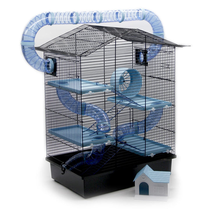 ZooPaul XXL Nagerkäfig Hamsterkäfig schwarz beige Maus Käfig Tunnelsystem Zubehör (blau), blau