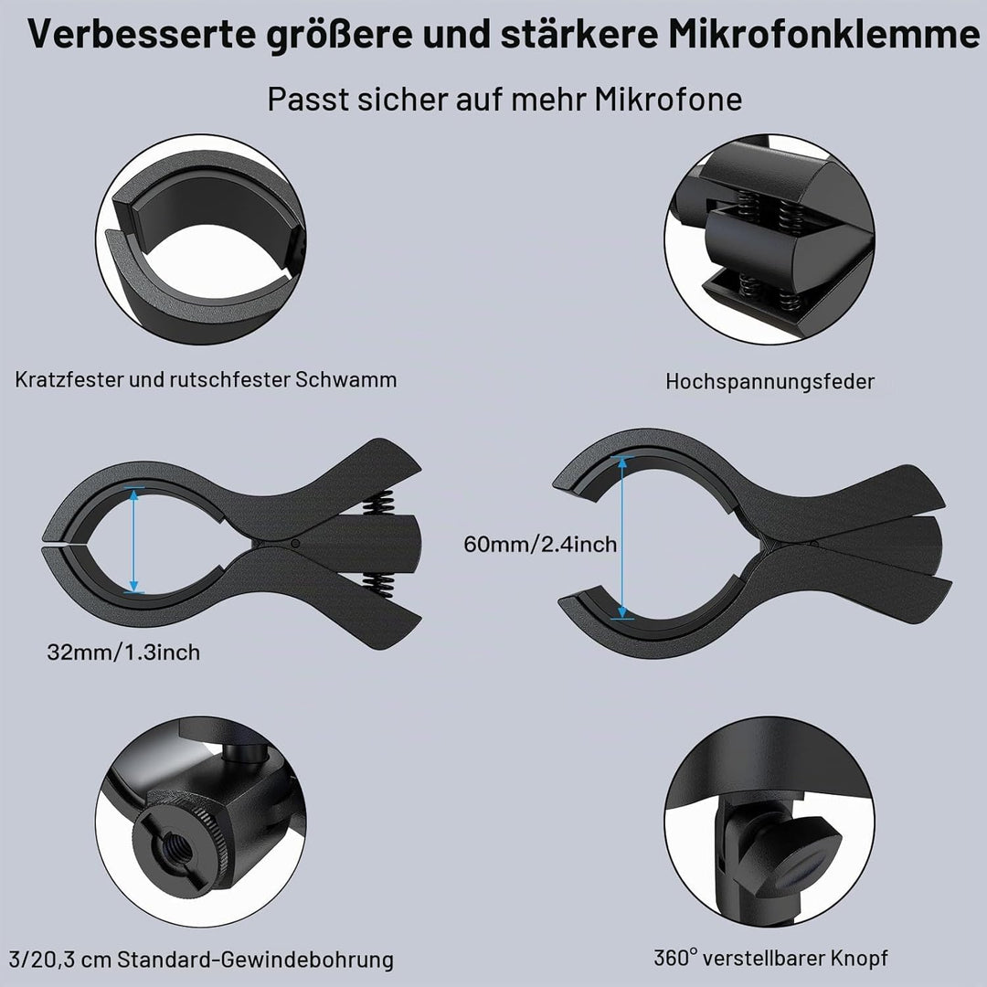 ZealSound Mikrofon Arm, 48cm/19zoll Schwanenhals Arm mit robuster Krabbenklemme für runde Rohre und
