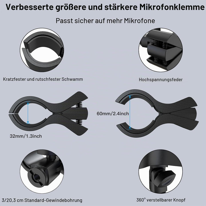 ZealSound Mikrofon Arm, 48cm/19zoll Schwanenhals Arm mit robuster Krabbenklemme für runde Rohre und
