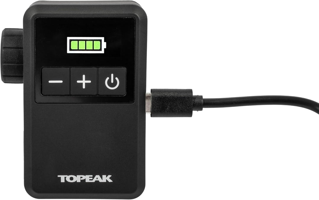 Topeak E Booster Digital Mini Elektrische Fahrradpumpe Schwarz, kompakte Akku Luftpumpe mit Digitala