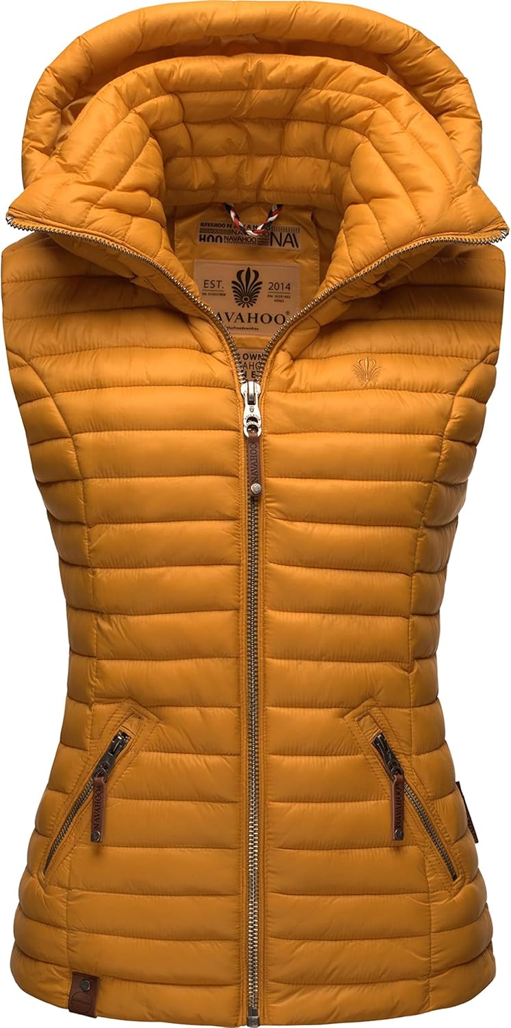 Navahoo Damen Übergangsjacke leichte Steppweste mit Abnehmbarer Kapuze Shadaa XS-3XL XS Gelb, XS Gel