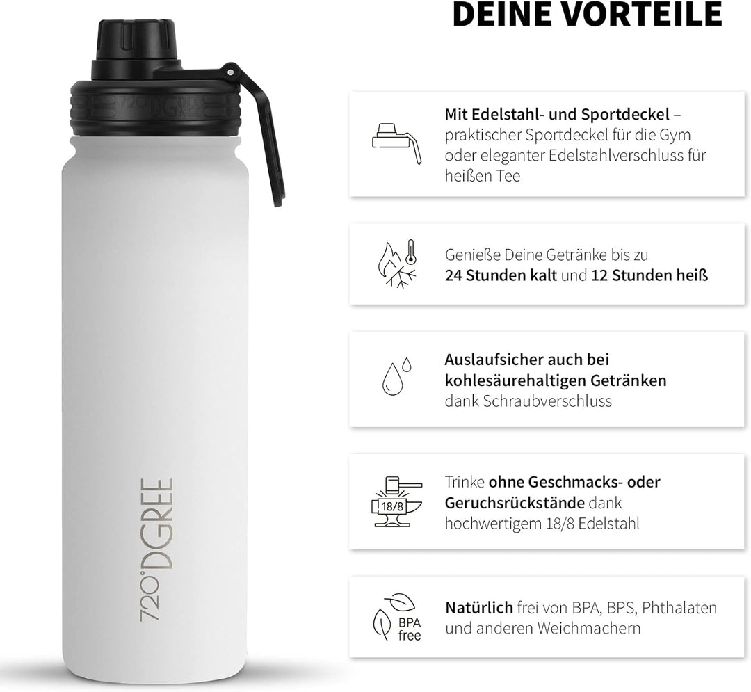 720°DGREE Edelstahl Trinkflasche Kinder 530ml “noLimit” - Auslaufsicher, für Kohlensäure, BPA-Frei -
