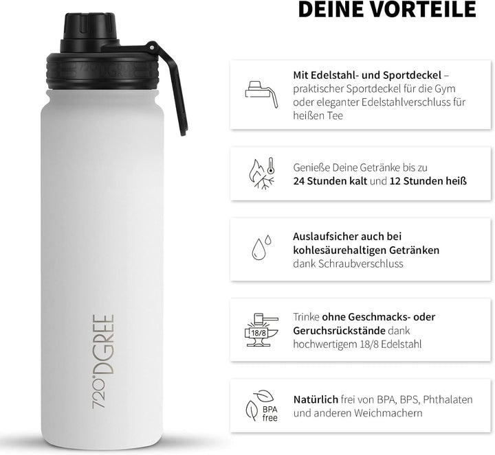 720°DGREE Edelstahl Trinkflasche Kinder 530ml “noLimit” - Auslaufsicher, für Kohlensäure, BPA-Frei -