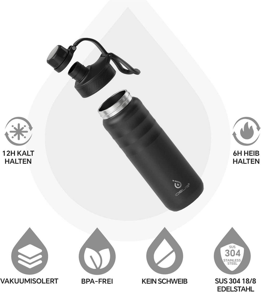 IDEUS Vakuumisolierte Wasserflasche, 24oz (710 ml) Edelstahl Doppelwand Flasche Metall Sport Kantine