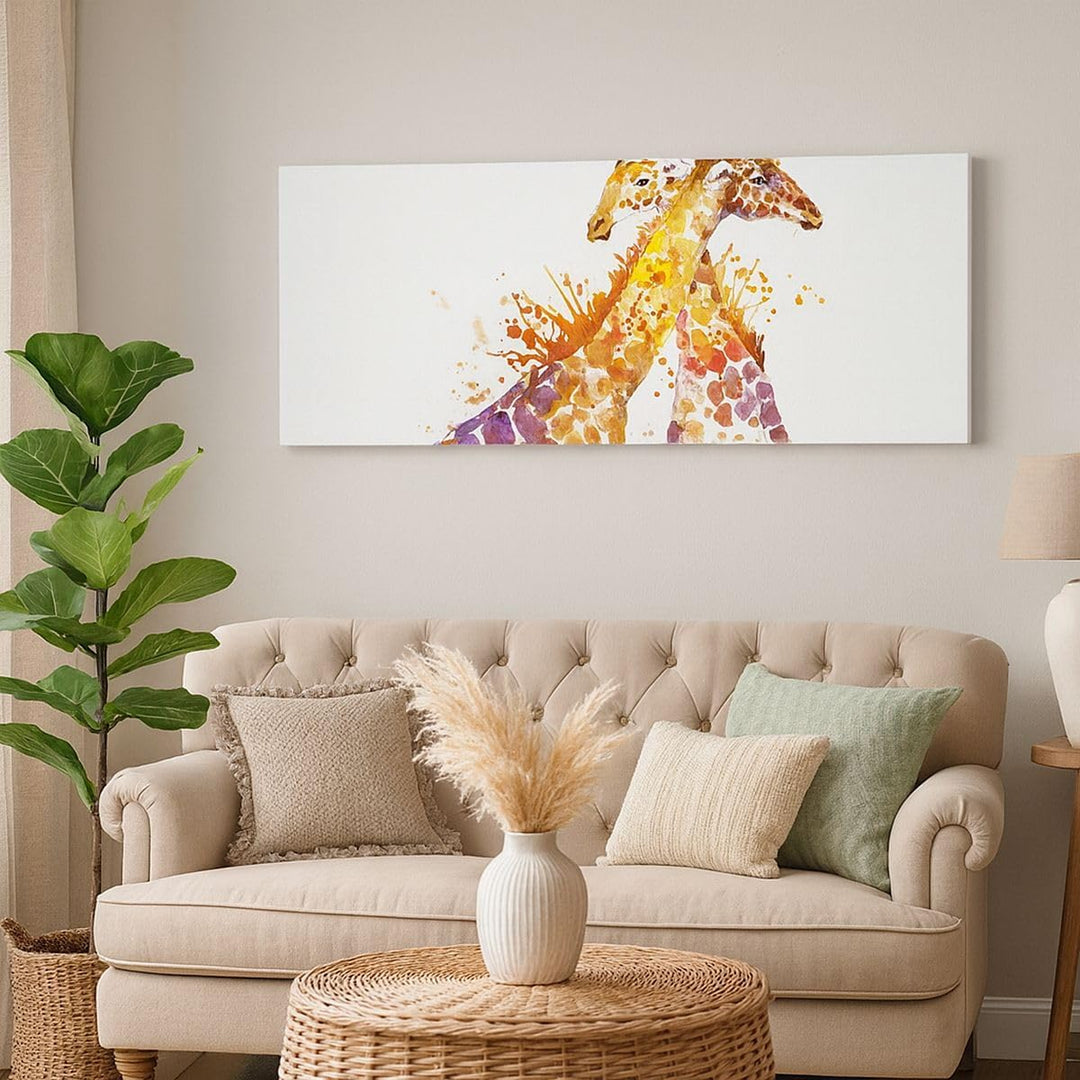 Panorama Bilder auf Leinwand 100x40cm Leinwandbild Giraffen Tiere Kinder Safari Gross Wanddeko Bild