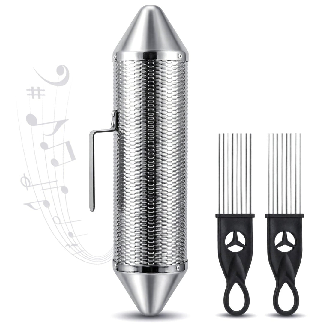 SOUJOY Guiro-Instrument, Edelstahl-Guiro-Shaker mit 2 Schabern, 38,1 x 7,6 cm, lateinisches Percussi